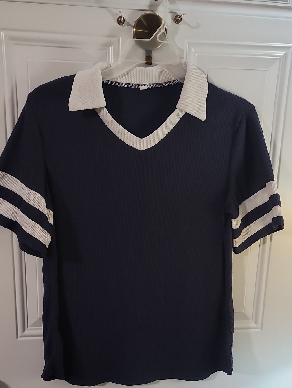 Navy Polo V-Neck with White Trim